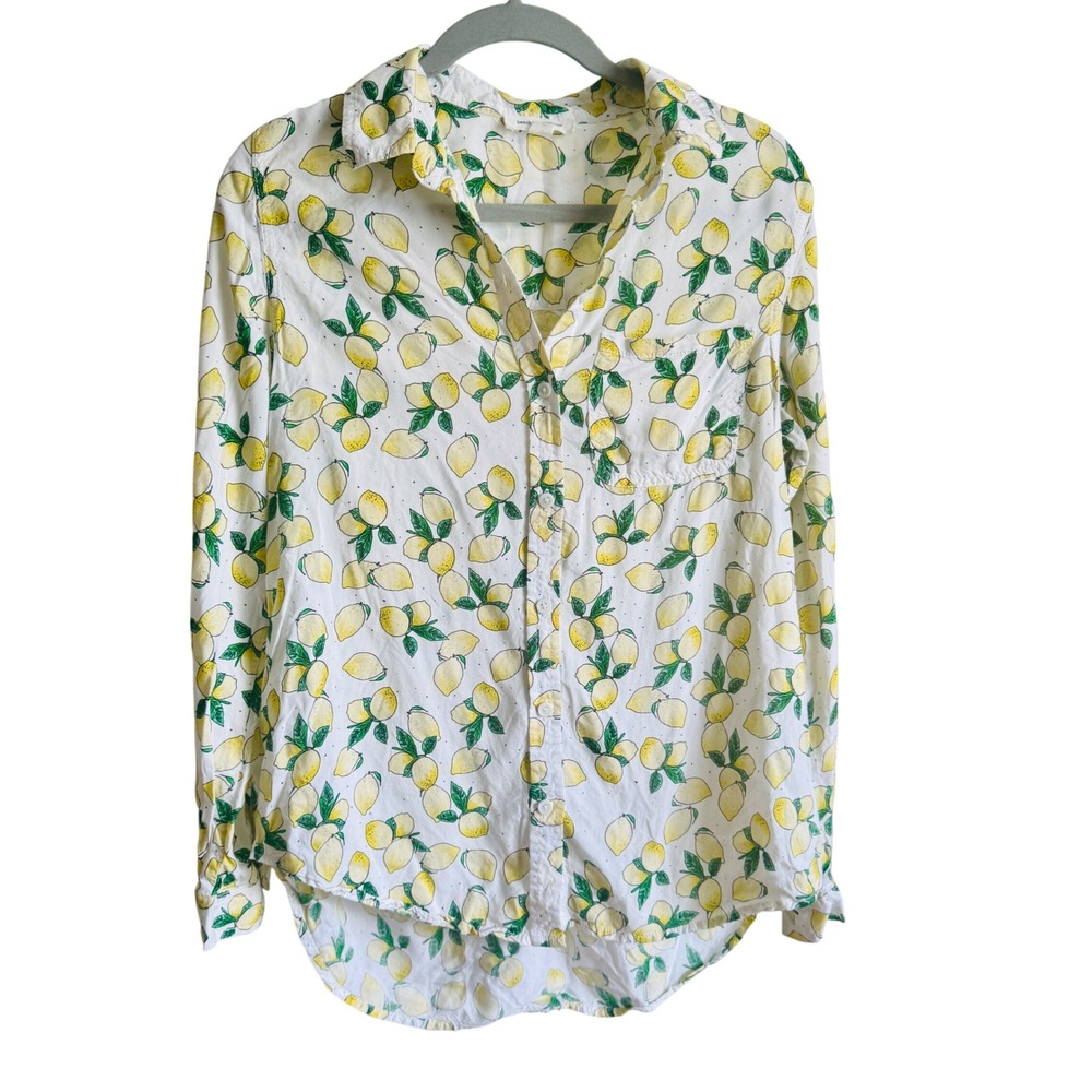 Beachlunchlounge Button Down Shirt Lemon Print‎ Size M Excellent Long Sleeve